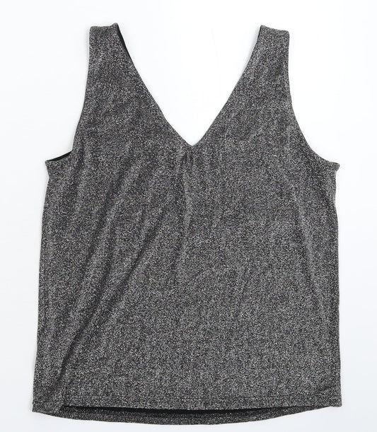 Womens UK Size S ICHI Silver Basic Tank