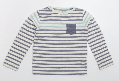 Preworn Girls White Striped  Basic T-Shirt Size 6 Years