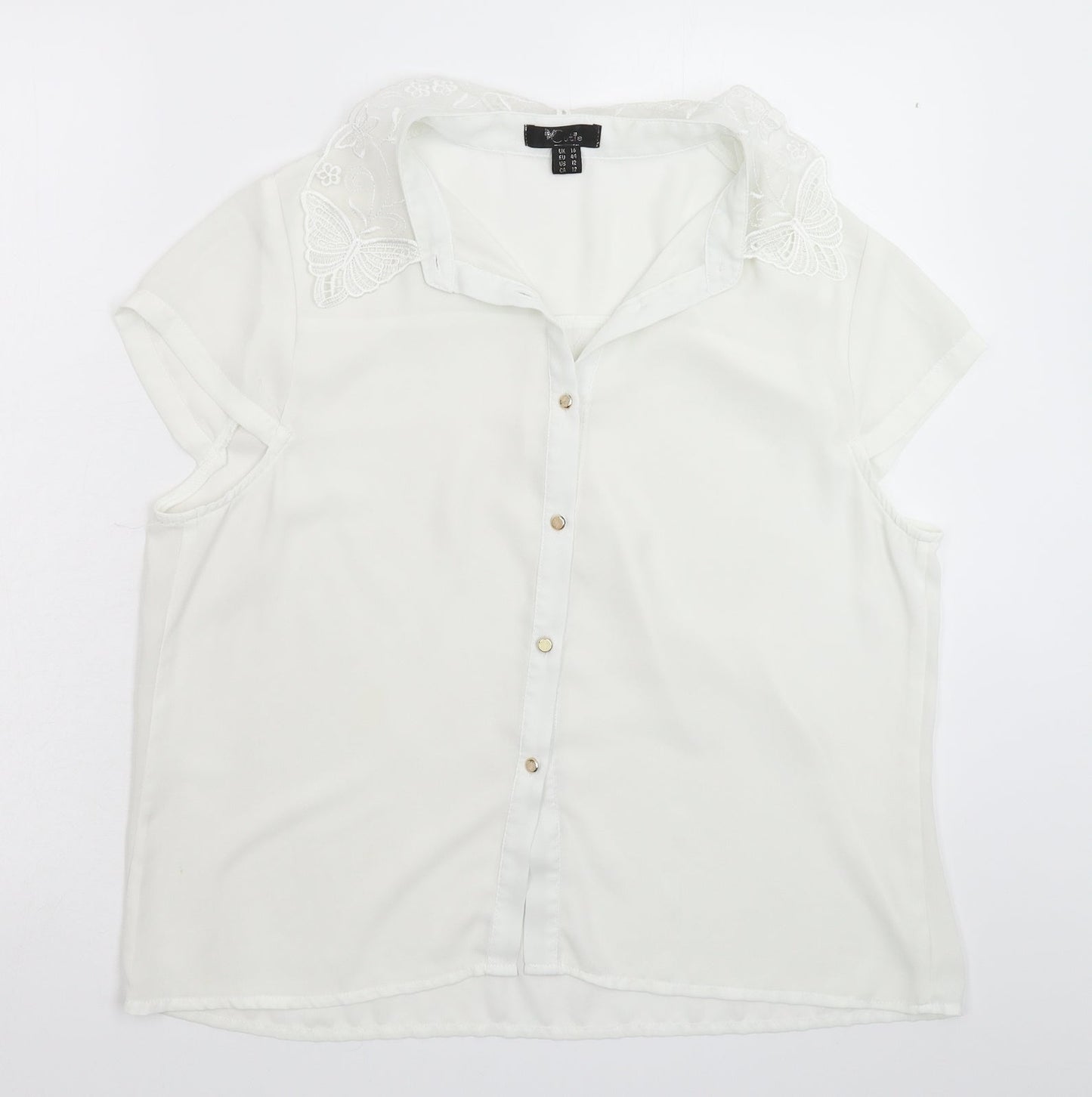 Womens UK Size 16 Cutie White Basic Button-Up