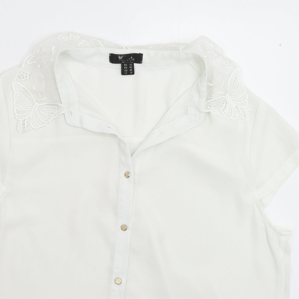 Womens UK Size 16 Cutie White Basic Button-Up