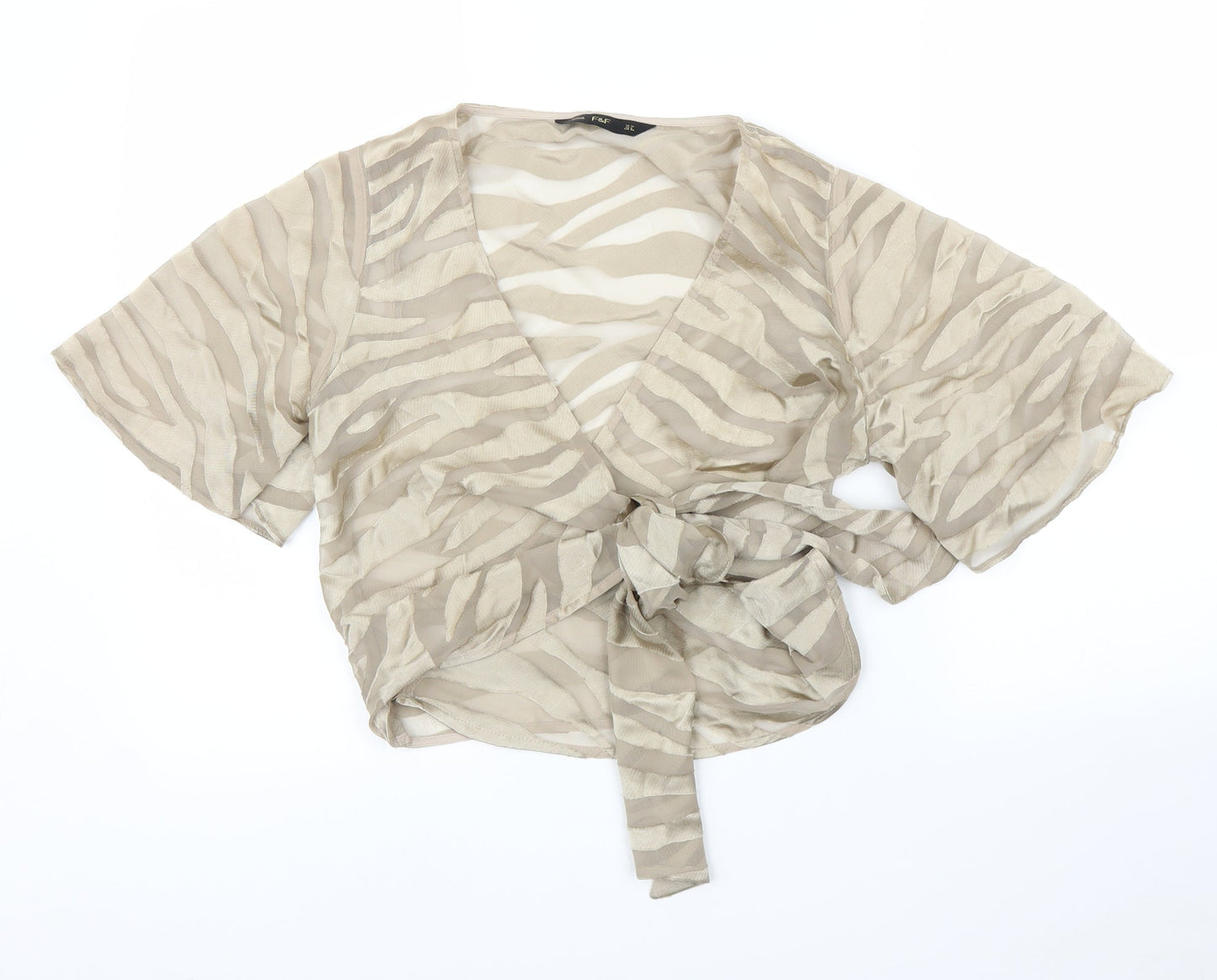 F&F Womens Gold Animal Print  Wrap Blouse Size 10  - Zebra print