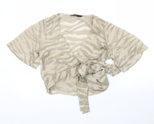 F&F Womens Gold Animal Print  Wrap Blouse Size 10  - Zebra print