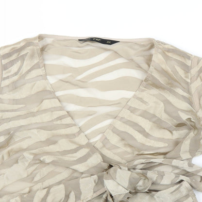 F&F Womens Gold Animal Print  Wrap Blouse Size 10  - Zebra print