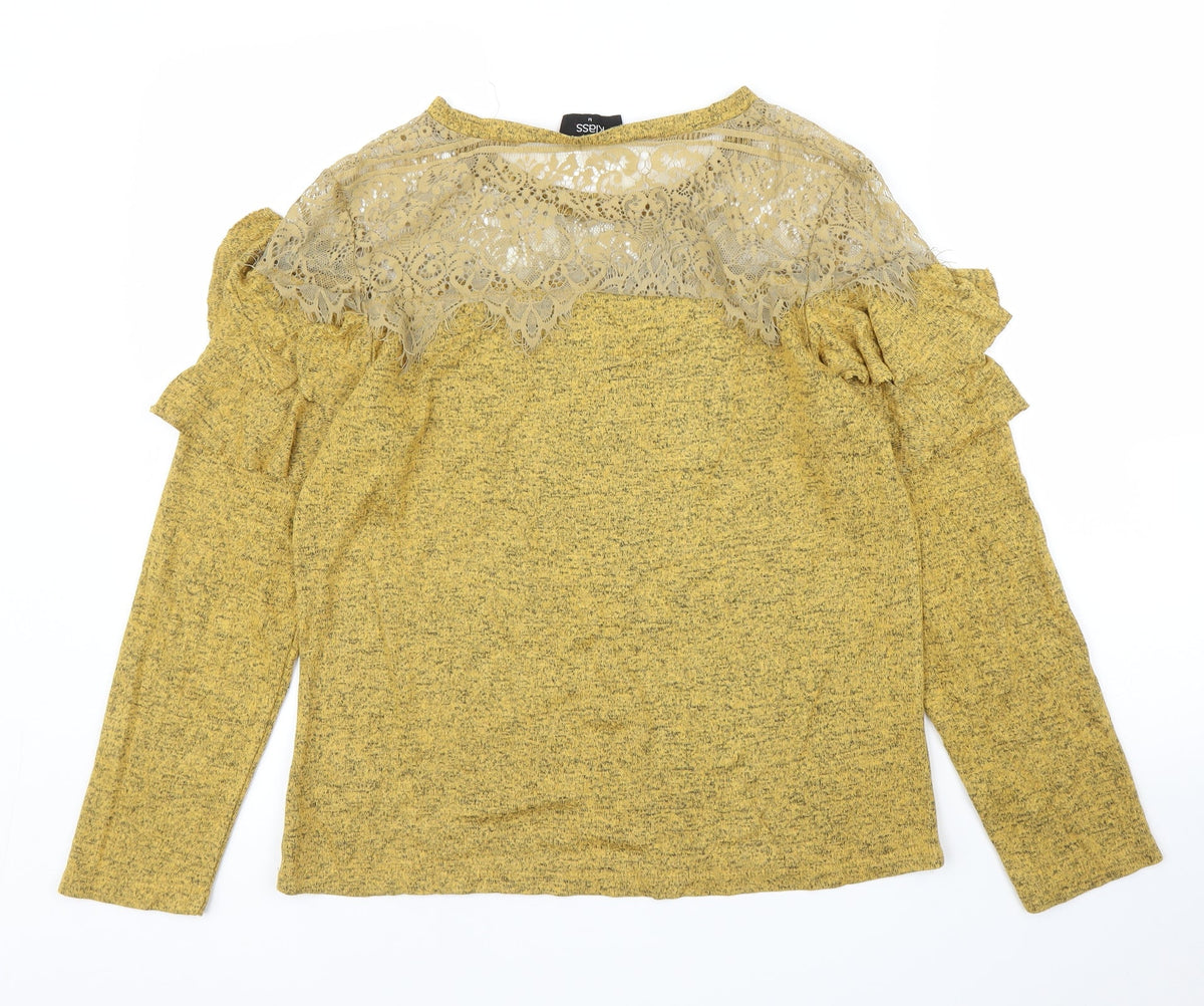 Klassy Womens Yellow Floral  Basic Blouse Size M