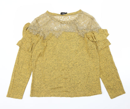 Klassy Womens Yellow Floral  Basic Blouse Size M