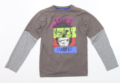 M&Co Girls Brown   Basic T-Shirt Size 11-12 Years