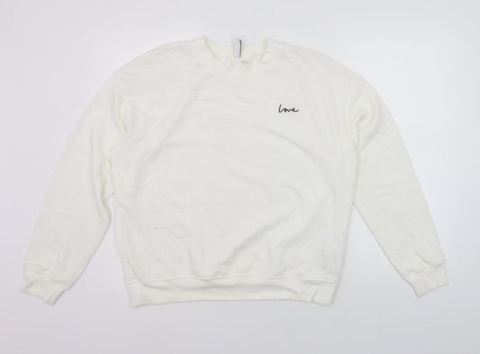Womens UK Size L Divided White Pullover Jumper