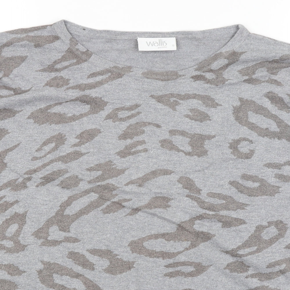 Wallis Womens Grey Animal Print  Basic T-Shirt Size S