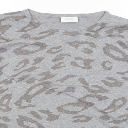 Wallis Womens Grey Animal Print  Basic T-Shirt Size S
