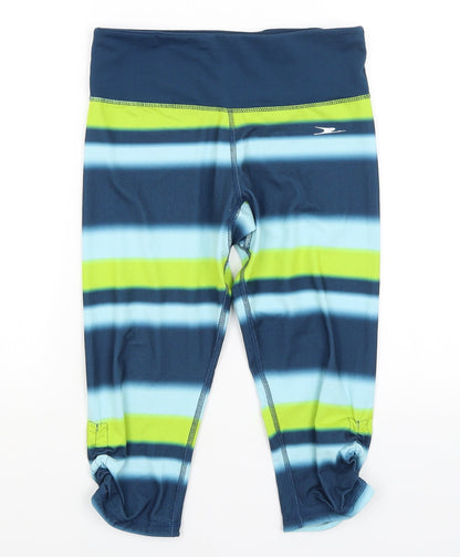 Crane Womens Blue Striped  Cropped Leggings Size 8 L26.5 in