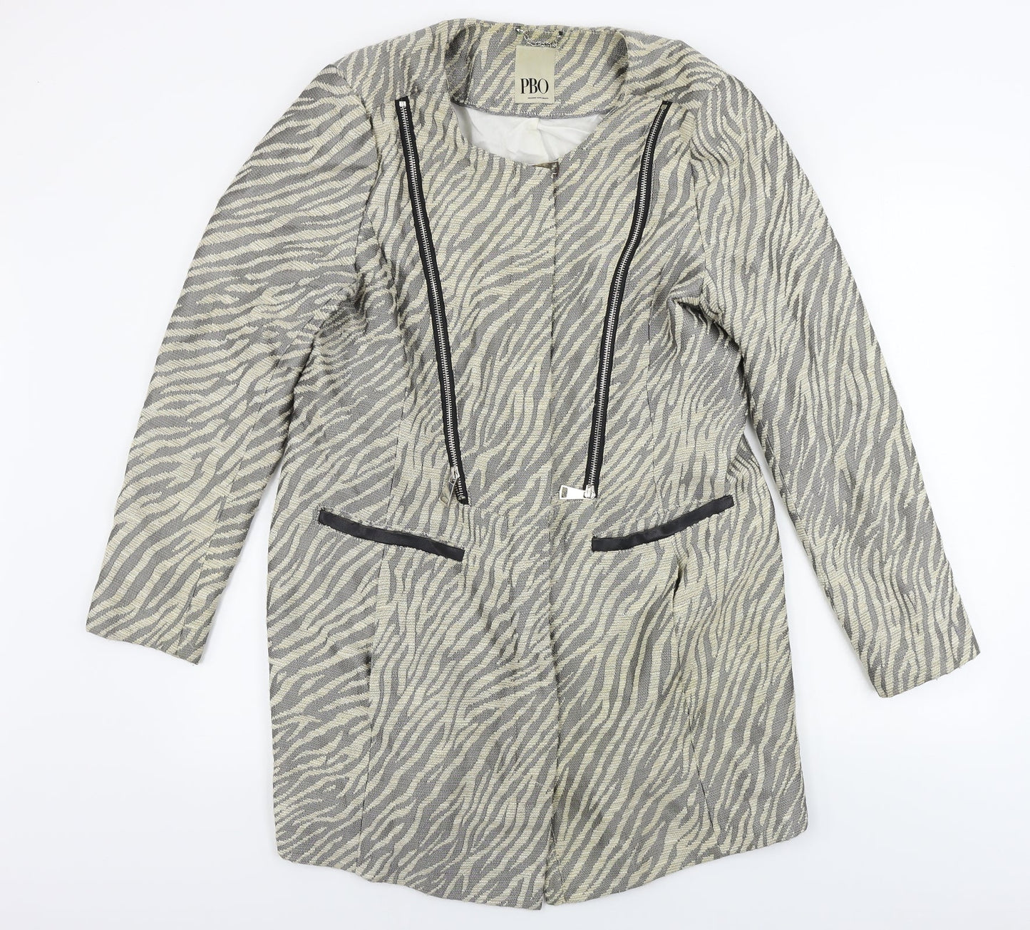 pbo  Womens Beige Animal Print  Jacket Coat Size 10
