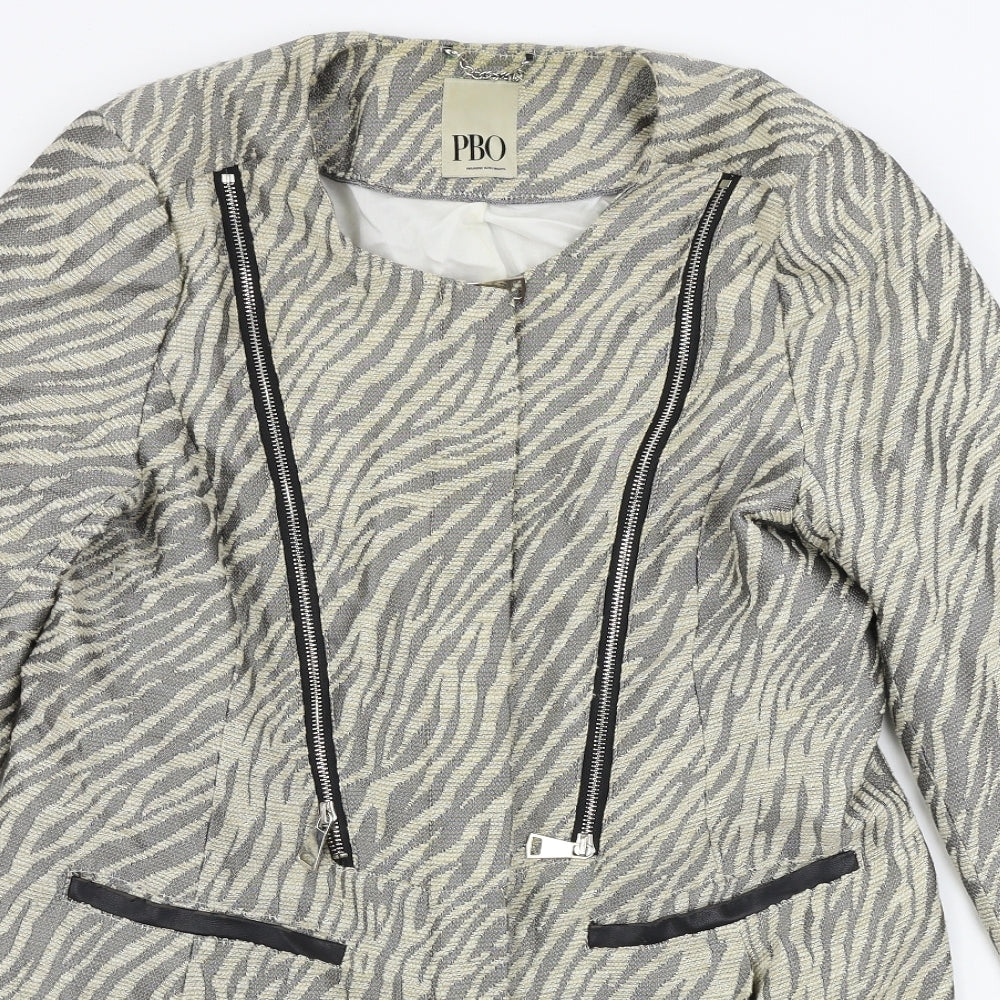 pbo  Womens Beige Animal Print  Jacket Coat Size 10