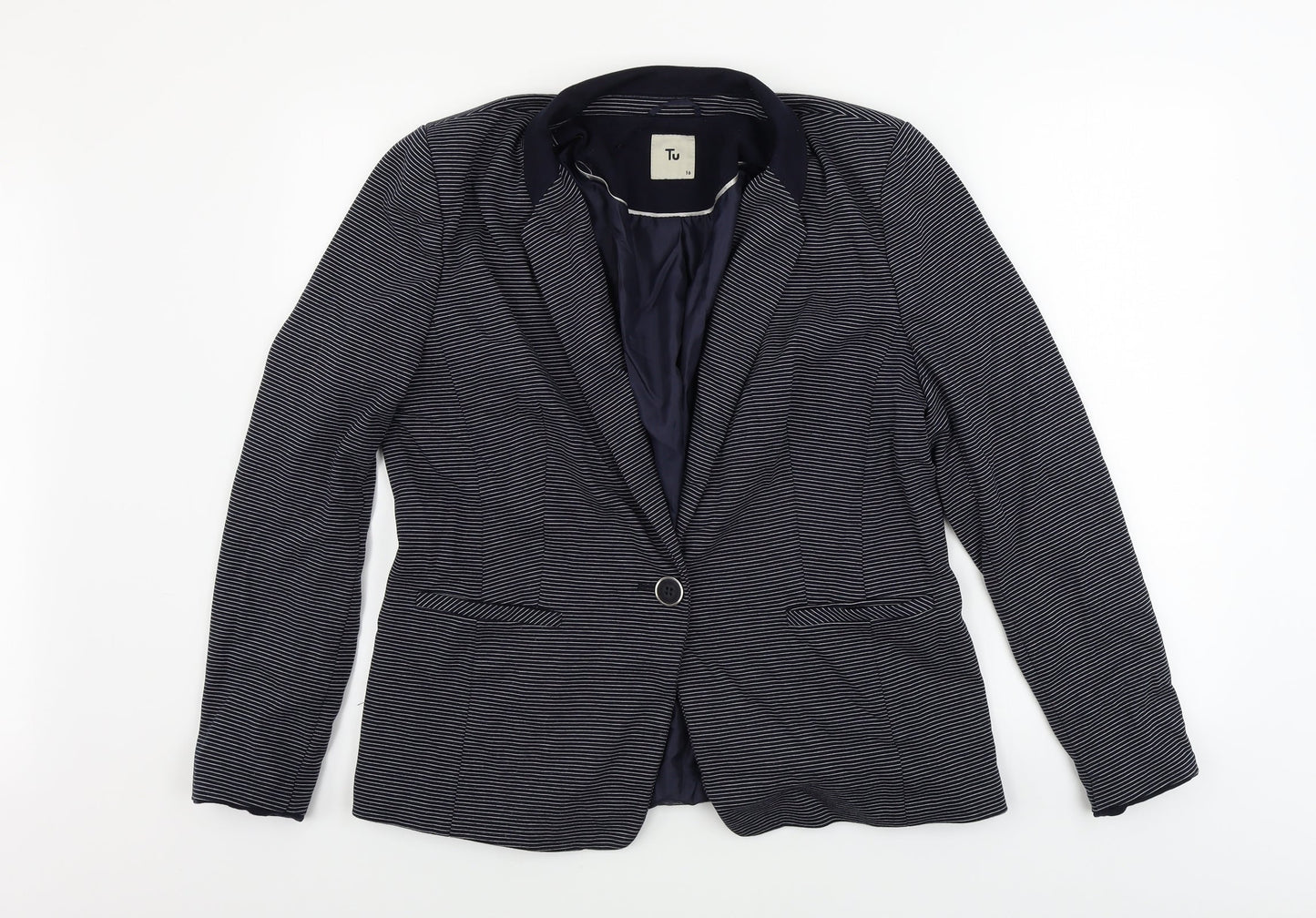 TU Womens Blue Striped  Jacket Blazer Size 16