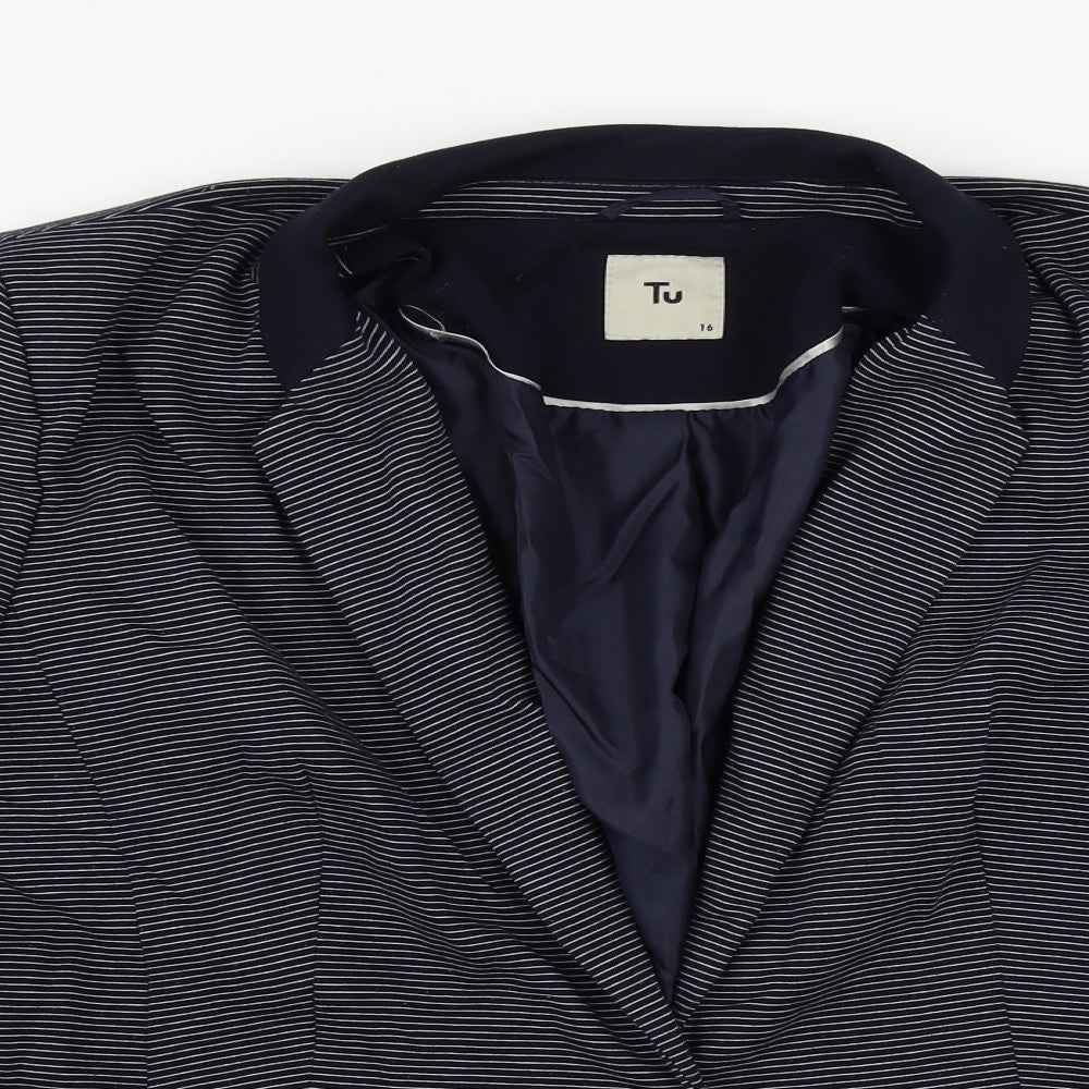 TU Womens Blue Striped  Jacket Blazer Size 16
