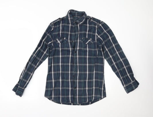 Primark Mens Blue Plaid   Button-Up Size S