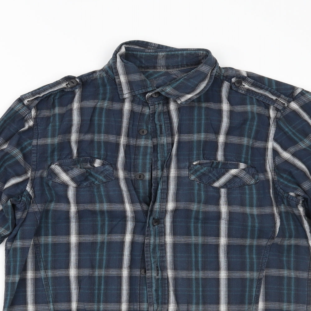 Primark Mens Blue Plaid   Button-Up Size S