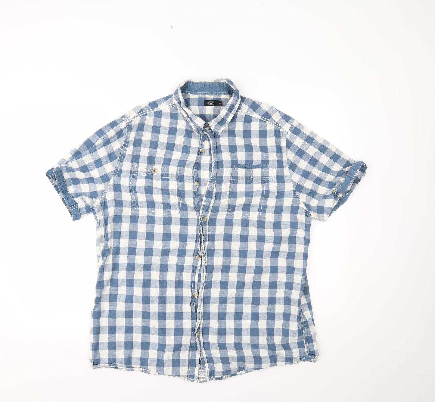 F&F Mens Blue Plaid   Button-Up Size XL