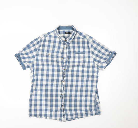 F&F Mens Blue Plaid   Button-Up Size XL