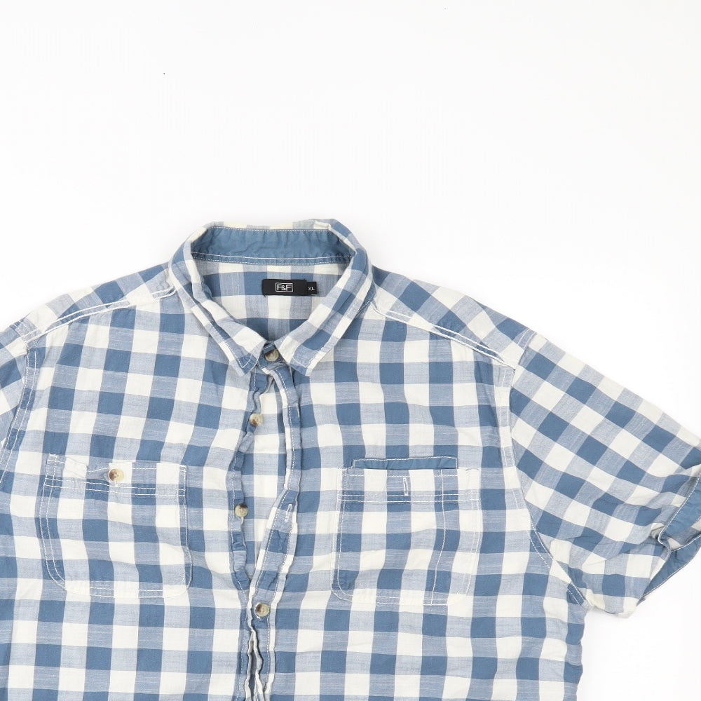 F&F Mens Blue Plaid   Button-Up Size XL