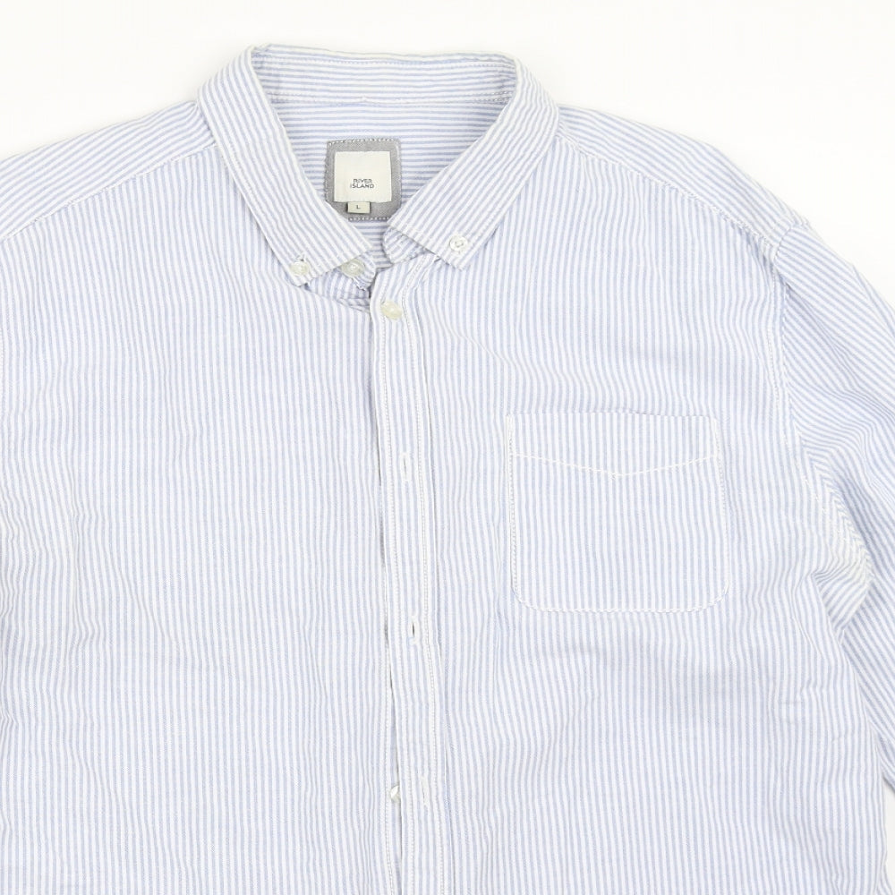 River Island Mens Blue Striped   Button-Up Size L
