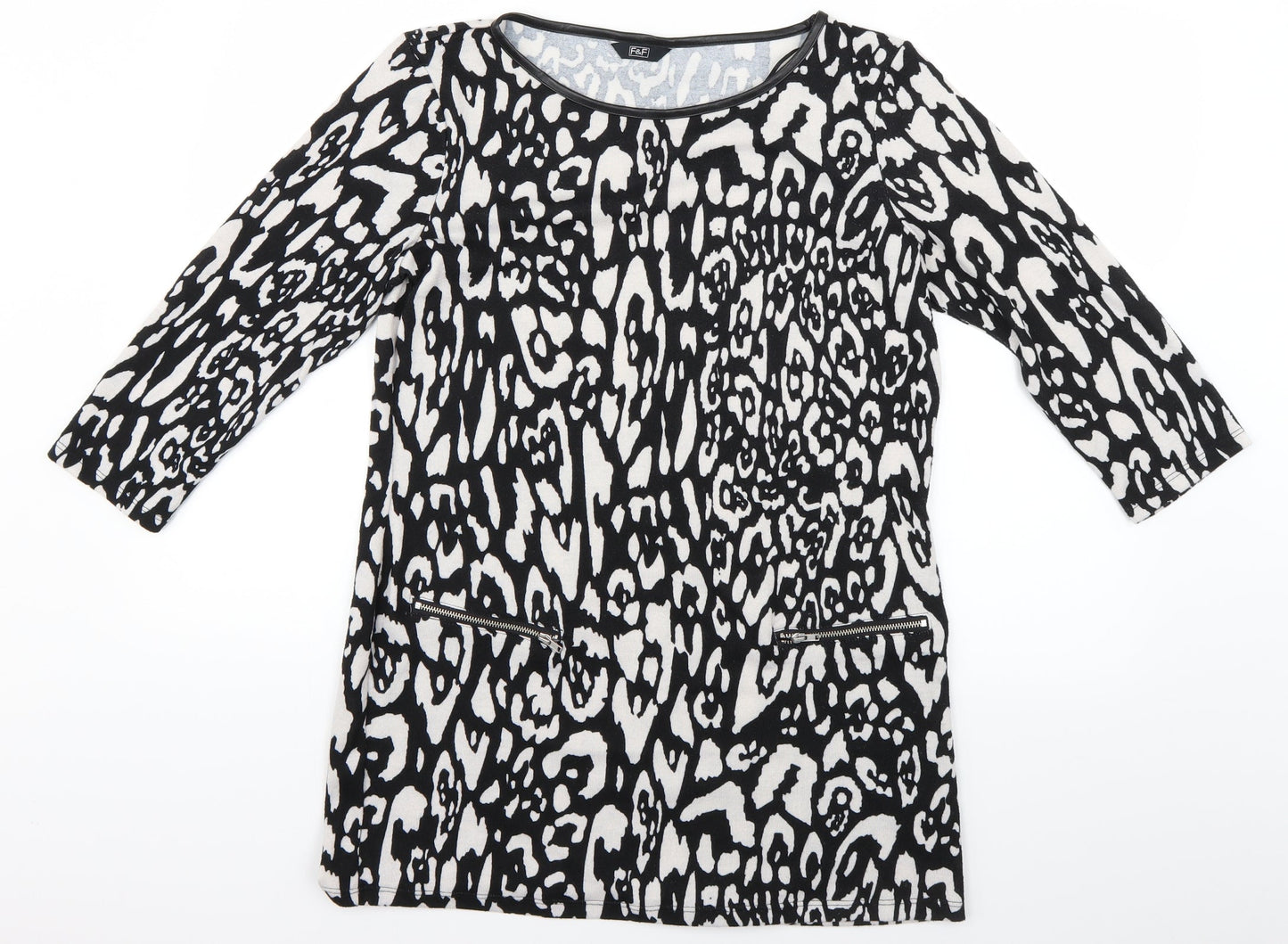 F&F Womens Black Geometric Knit Pullover Jumper Size 14