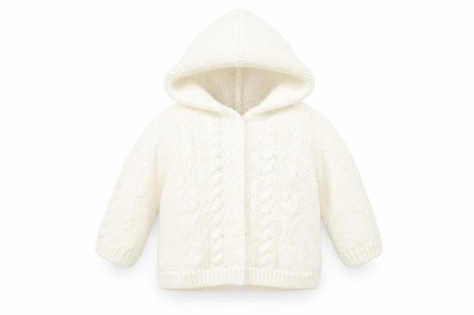 Front view of Tu Baby White Basic Coat Coatigan, size 0-3, Months