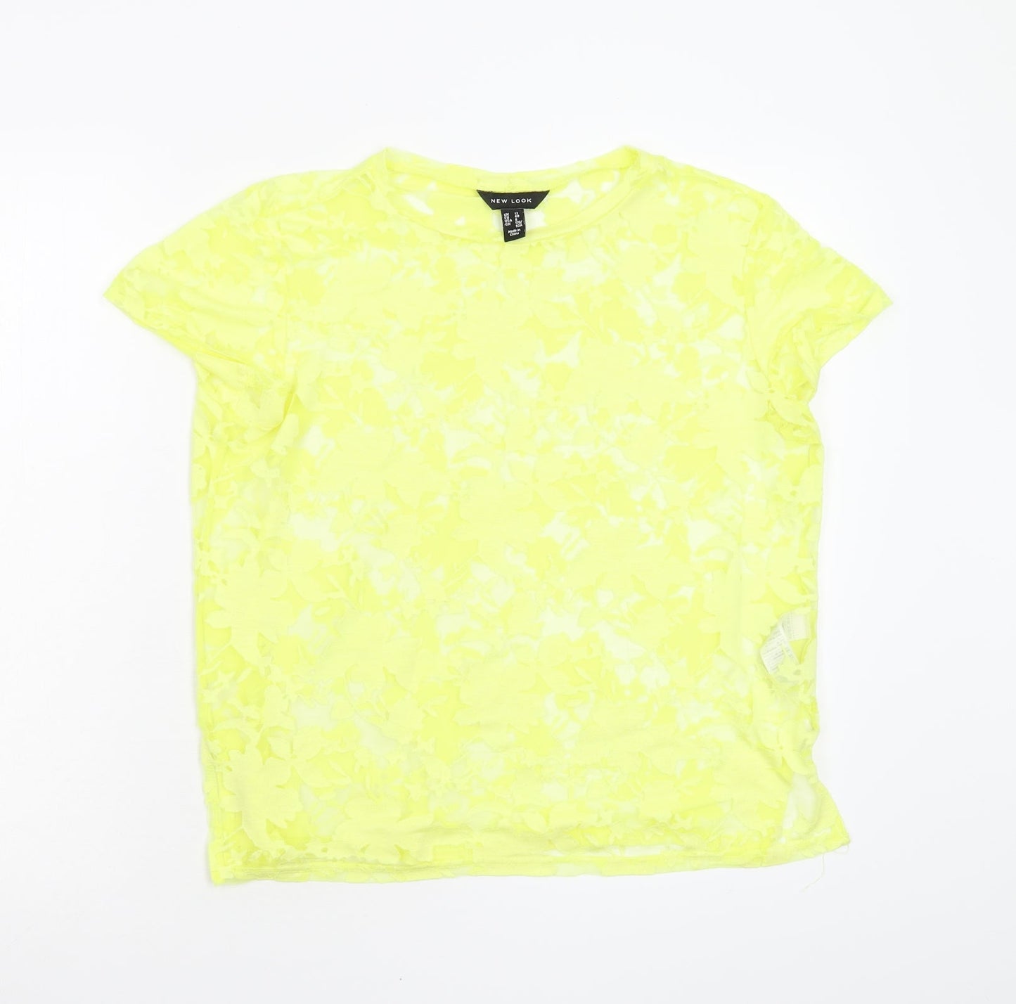 Womens UK Size 12 New Look Yellow Basic T-Shirt