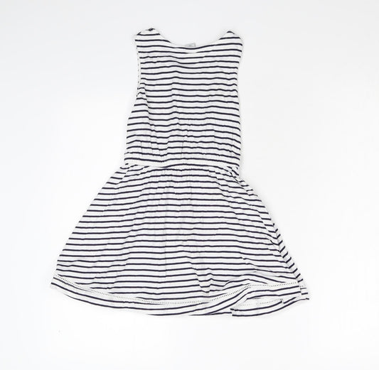 TU Girls White Striped  Fit & Flare  Size 7 Years