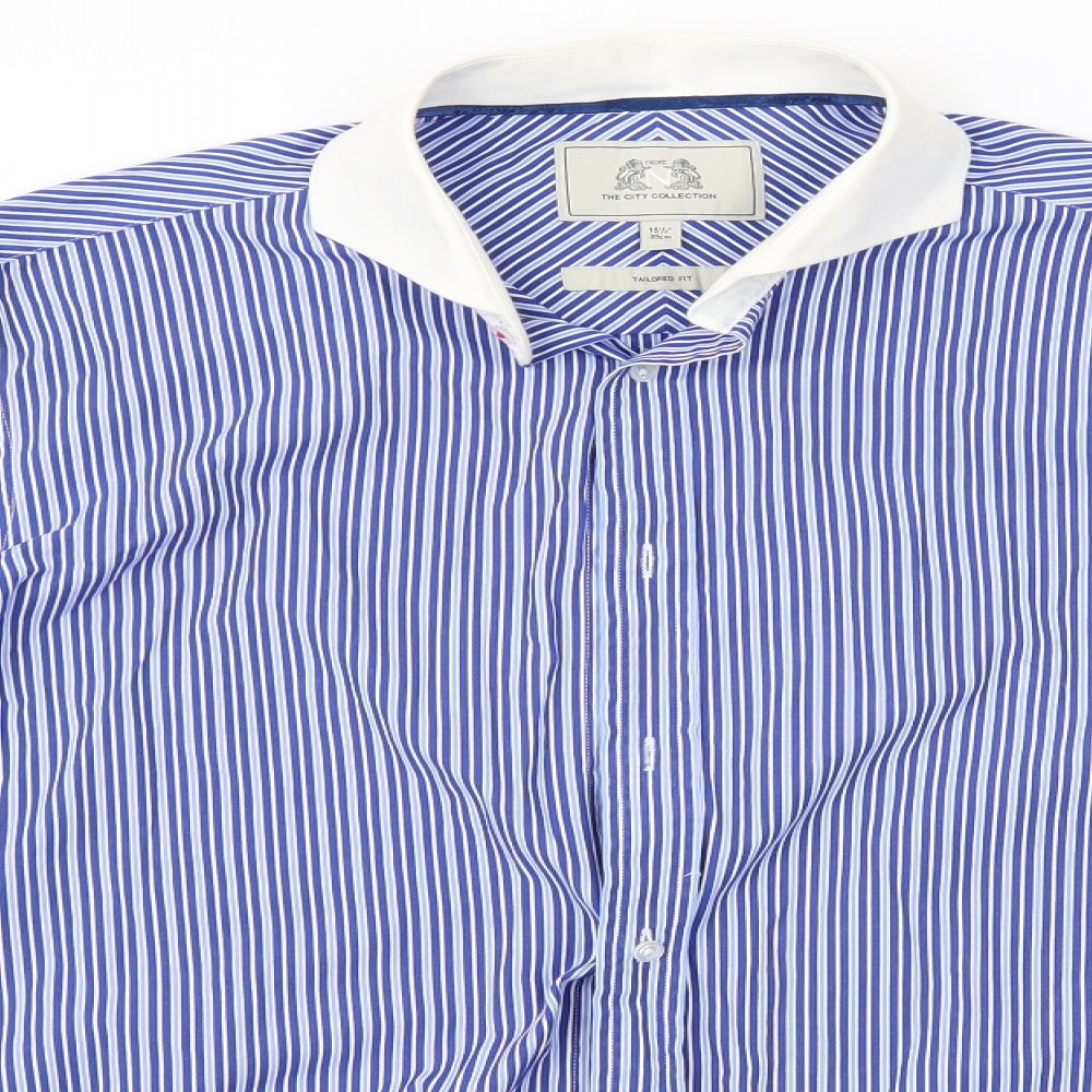 Mens UK Size 15.5 NEXT Blue  Button-Up Long Sleeve Casual Shirt