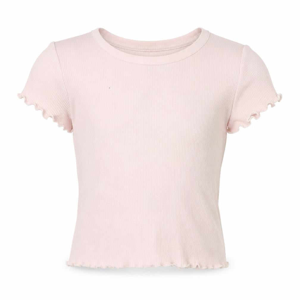 Front view of Gap girls’ pink cropped t-shirt, size 10-11, years