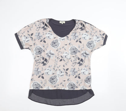 Papaya Womens Blue Floral  Basic T-Shirt Size 10