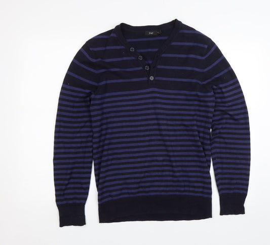 F&F Mens Blue Striped  Pullover Jumper Size S