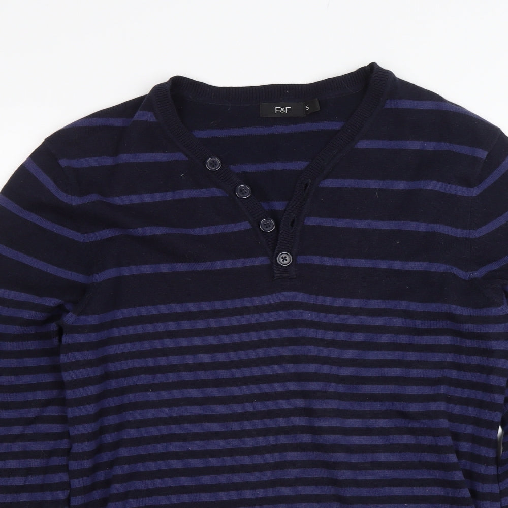 F&F Mens Blue Striped  Pullover Jumper Size S