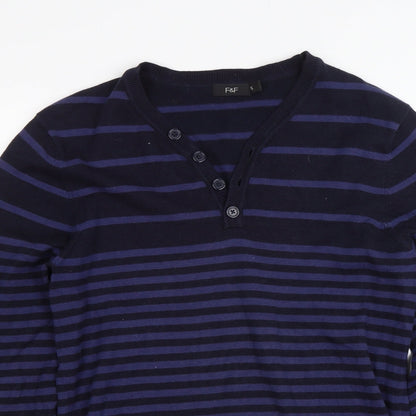 F&F Mens Blue Striped  Pullover Jumper Size S