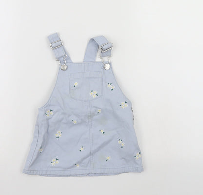 F&F Girls Blue Floral  Pinafore/Dungaree Dress