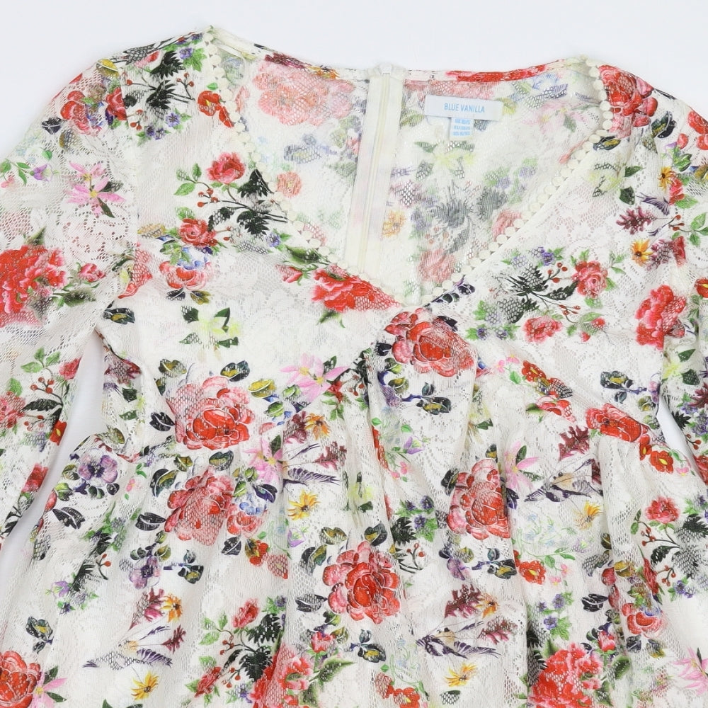 Blue Vanilla Womens White Floral Lace Fit & Flare  Size 10