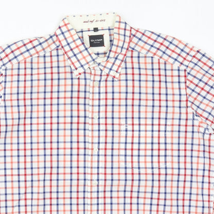 Olymp Mens Red Check   Button-Up Size L  - Blue