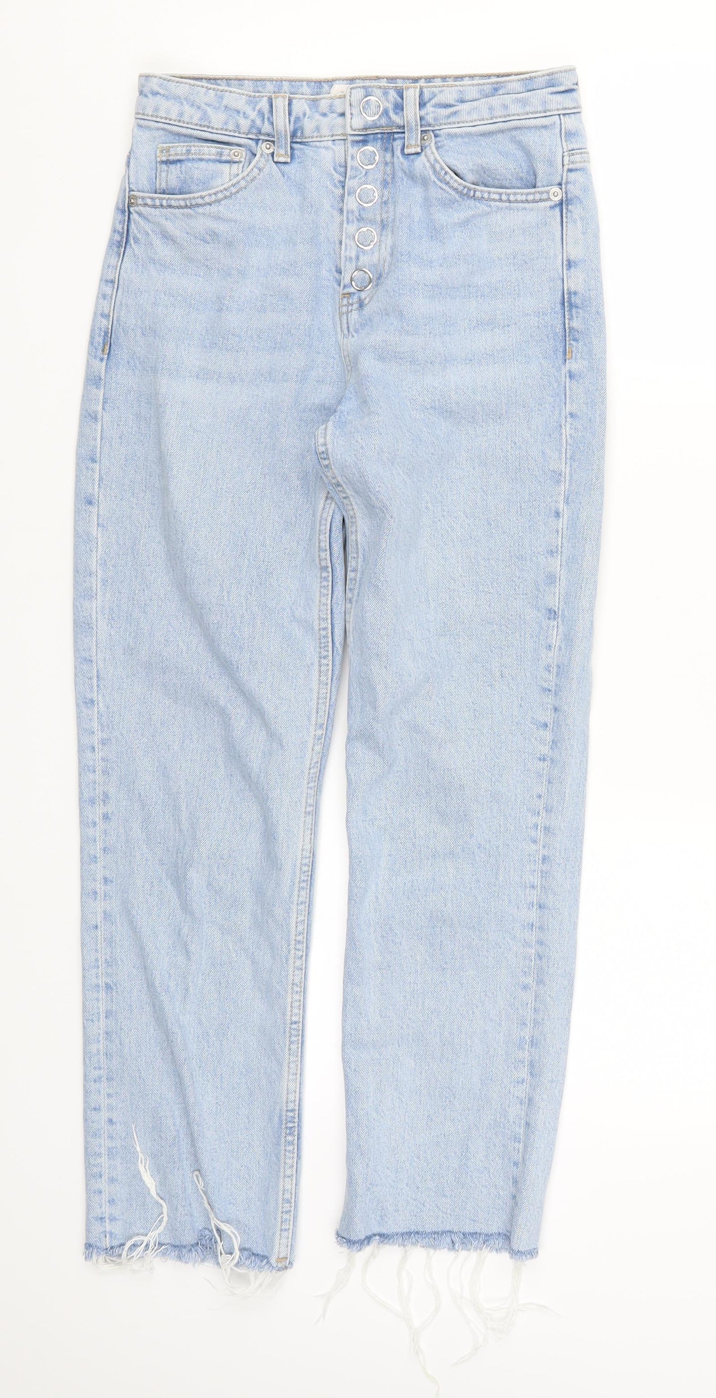 Topshop Womens Blue  Denim Straight Jeans Size 26 in L24 in - Distressed Hem