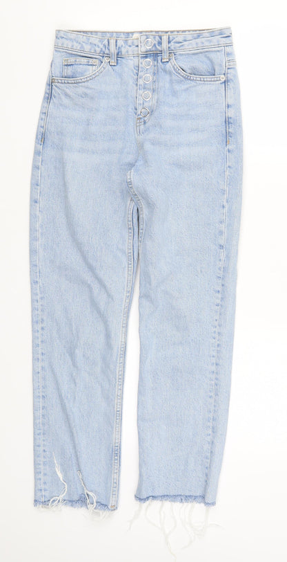 Topshop Womens Blue  Denim Straight Jeans Size 26 in L24 in - Distressed Hem