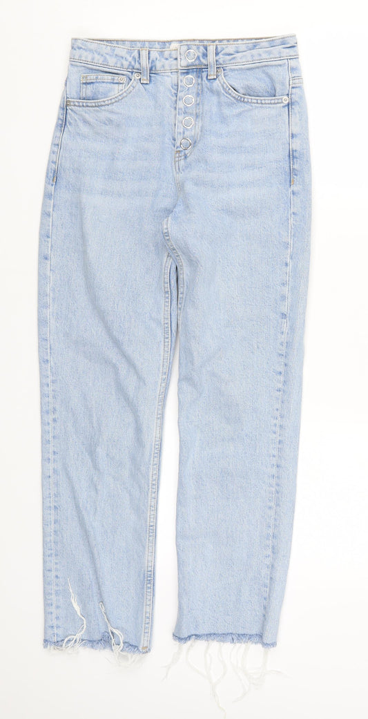 Topshop Womens Blue  Denim Straight Jeans Size 26 in L24 in - Distressed Hem