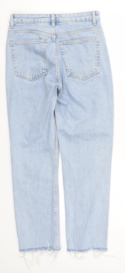 Topshop Womens Blue  Denim Straight Jeans Size 26 in L24 in - Distressed Hem