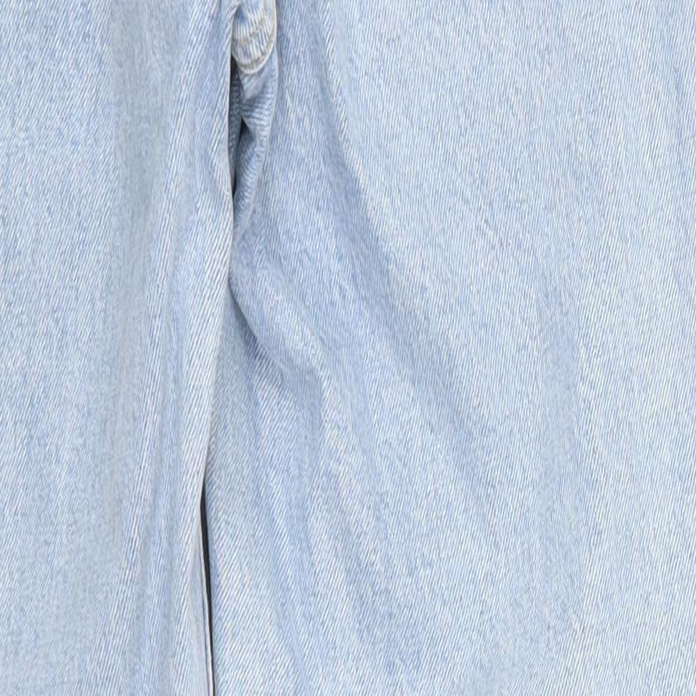 Topshop Womens Blue  Denim Straight Jeans Size 26 in L24 in - Distressed Hem