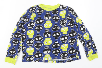 Preworn Boys Blue Geometric   Pyjama Top Size 8-9 Years  - Skulls