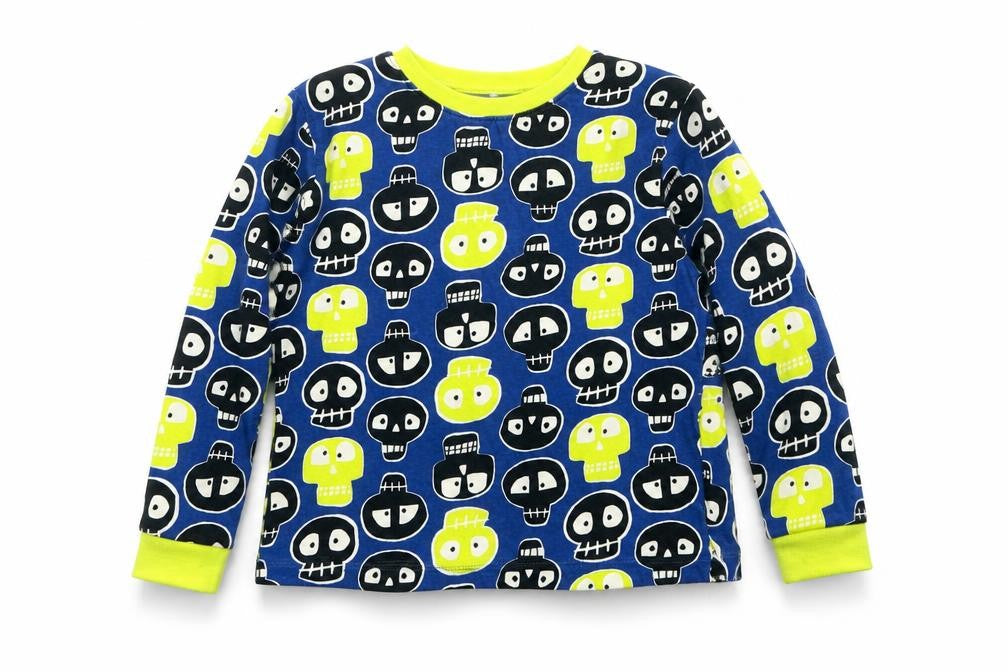 Preworn Boys Blue Geometric   Pyjama Top Size 8-9 Years  - Skulls