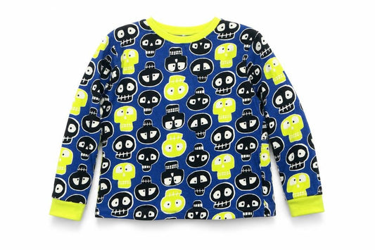 Preworn Boys Blue Geometric   Pyjama Top Size 8-9 Years  - Skulls