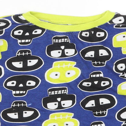 Preworn Boys Blue Geometric   Pyjama Top Size 8-9 Years  - Skulls