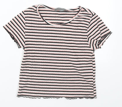 Primark Womens Pink Striped  Basic T-Shirt Size 8