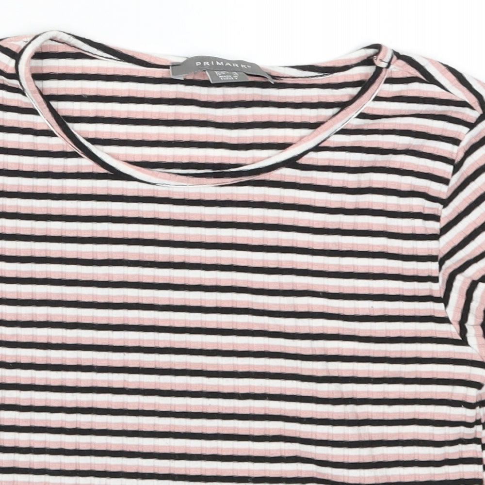 Primark Womens Pink Striped  Basic T-Shirt Size 8