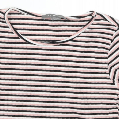 Primark Womens Pink Striped  Basic T-Shirt Size 8