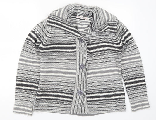 EWM Womens Grey Striped Knit Cardigan Jumper Size 14